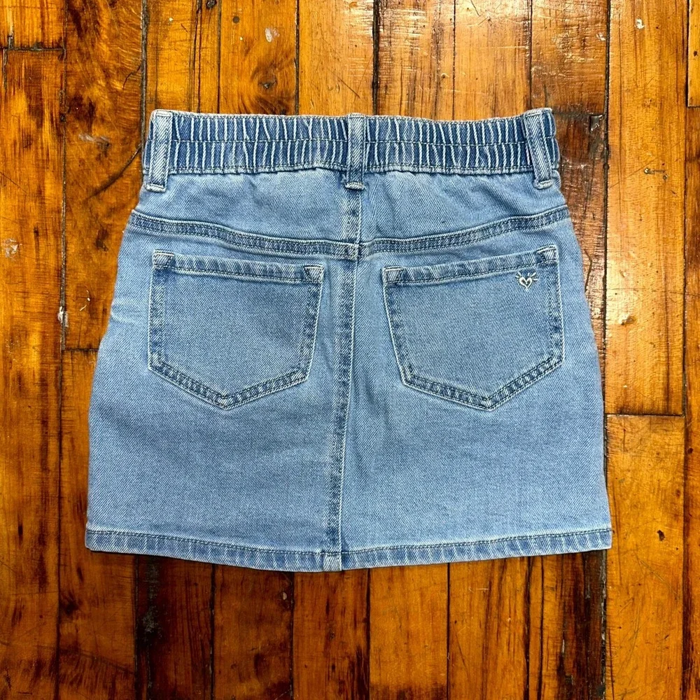 Justice Mini Skirt Girls Size 8 Blue Denim Cargo Pockets Belted Waist Utility